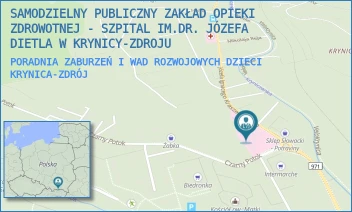 PORADNIA ZABURZEŃ I WAD ROZWOJOWYCH DZIECI - SAMODZIELNY PUBLICZNY ZAKŁAD OPIEKI ZDROWOTNEJ - SZPITAL IM.DR. JÓZEFA DIETLA W KRYNICY-ZDROJU - UL. JÓZEFA IGNACEGO KRASZEWSKIEGO 142,  KRYNICA-ZDRÓJ