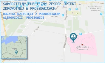 ODDZIAŁ DZIECIĘCY Z PODODDZIAŁEM ALERGOLOGII - SZPITAL IM. OJCA RAFAŁA Z PROSZOWIC SAMODZIELNY PUBLICZNY ZESPÓŁ OPIEKI ZDROWOTNEJ W PROSZOWICACH - UL. MIKOŁAJA KOPERNIKA 13,  PROSZOWICE