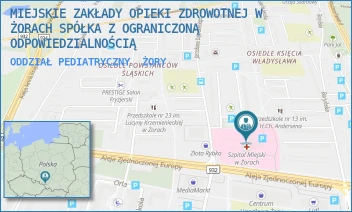 ODDZIAŁ PEDIATRYCZNY - MIEJSKIE ZAKŁADY OPIEKI ZDROWOTNEJ W ŻORACH SPÓŁKA Z OGRANICZONĄ ODPOWIEDZIALNOŚCIĄ - UL. DĄBROWSKIEGO 20,  ŻORY