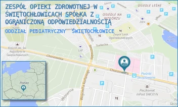 ODDZIAŁ PEDIATRYCZNY - ZESPÓŁ OPIEKI ZDROWOTNEJ W ŚWIĘTOCHŁOWICACH SPÓŁKA Z OGRANICZONĄ ODPOWIEDZIALNOŚCIĄ W RESTRUKTURYZACJI - CHORZOWSKA 36,  ŚWIĘTOCHŁOWICE