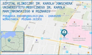 PORADNIA ENDOKRYNOLOGICZNA - ZABURZEŃ WZRASTANIA - SZPITAL KLINICZNY IM. KAROLA JONSCHERA UNIWERSYTETU MEDYCZNEGO IM. KAROLA MARCINKOWSKIEGO W POZNANIU - SZPITALNA 27/33,  POZNAŃ-JEŻYCE